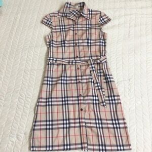 Burberry Beige and Navy Plaid Midi Dress